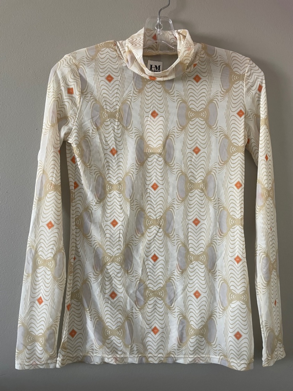 Hilary Macmillan Cream Patterned Long-Sleeve Turtleneck Top